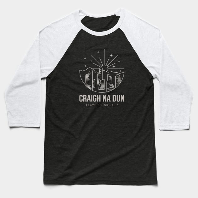 Outlander Craigh Na Dun Travelers Society Adult Charcoal Baseball T-Shirt by devanpm